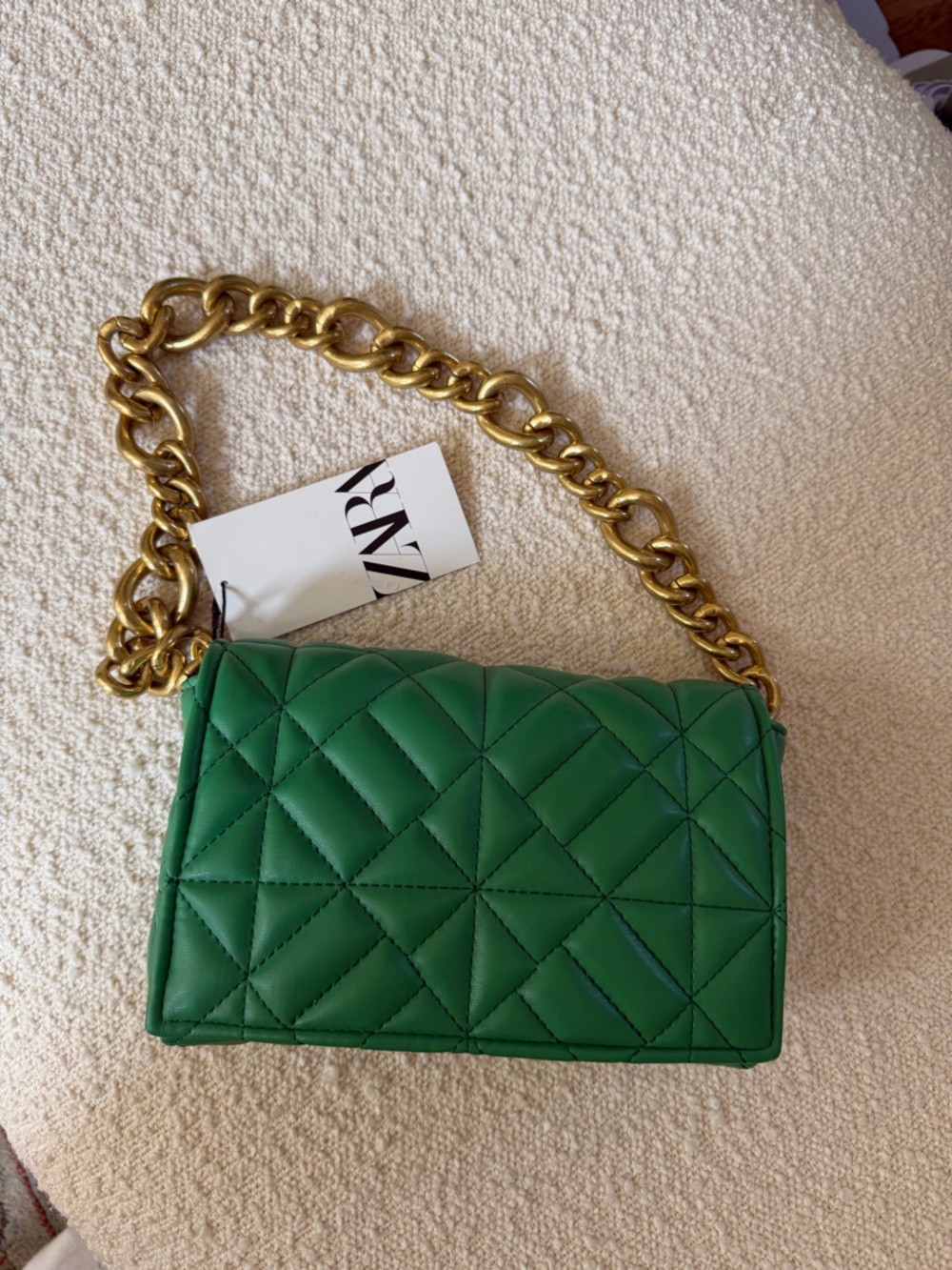 Zara Emerald Quilted Shoulder Bag with Gold Chain